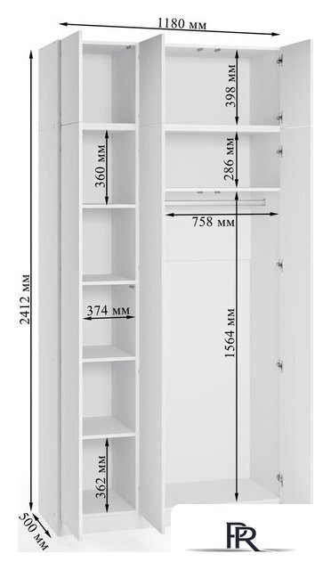 Шкаф распашной Soma Lord Lite 3-х створчатый 120x240 (белый) - Изображение №4 — Интернет-магазин ПроЗаказ