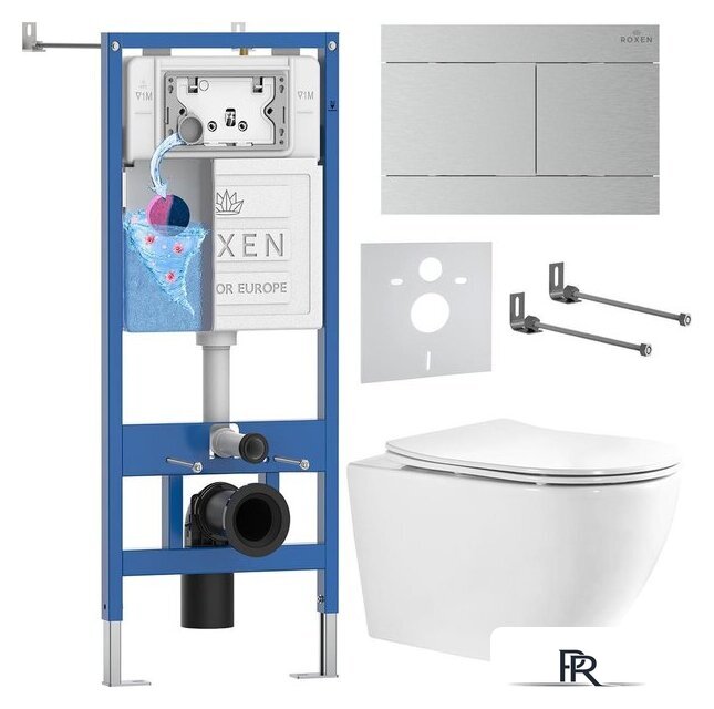 Унитаз подвесной Roxen Antares Tornado Long в комплекте с инсталляцией StounFix Dual Fresh 6 в 1 868459 (кнопка: сатин матовая) - Изображение №1 — Интернет-магазин ПроЗаказ