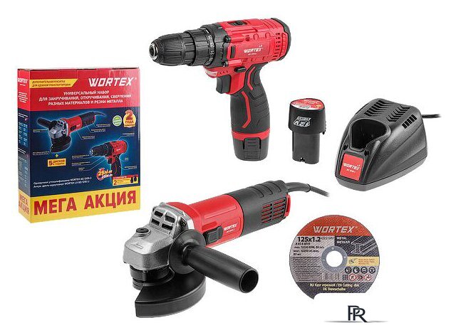  Wortex 1329386 (болгарка, шуруповерт, 2 АКБ) - Изображение №1 — Интернет-магазин ПроЗаказ