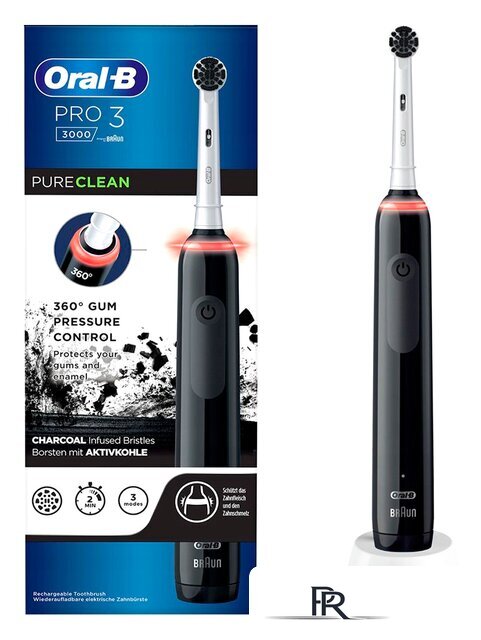 Электрическая зубная щетка Oral-B Pro 3 3000 Pure Clean Black D505.513.3 (черный) - Изображение №1 — Интернет-магазин ПроЗаказ
