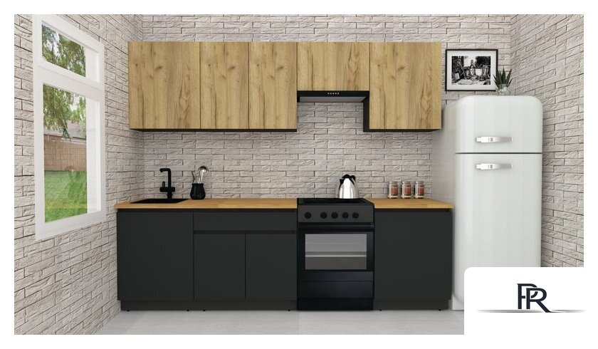 Готовая кухня ВерсоМебель Эко-8 2.6 (дуб крафт золотой/антрацит/ст.золотистый дуб) - Изображение №1 — Интернет-магазин ПроЗаказ