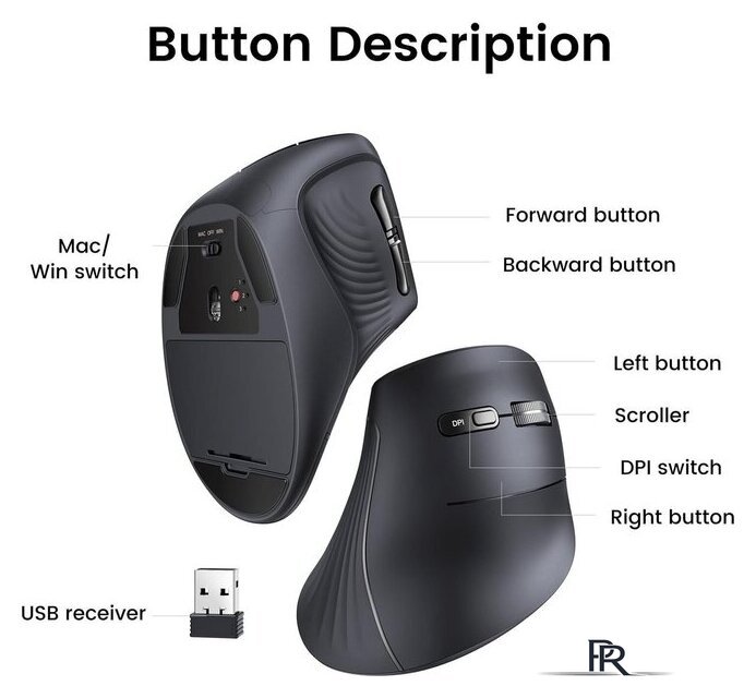 Вертикальная мышь Ugreen MU008 25444 (черный) - Изображение №5 — Интернет-магазин ПроЗаказ