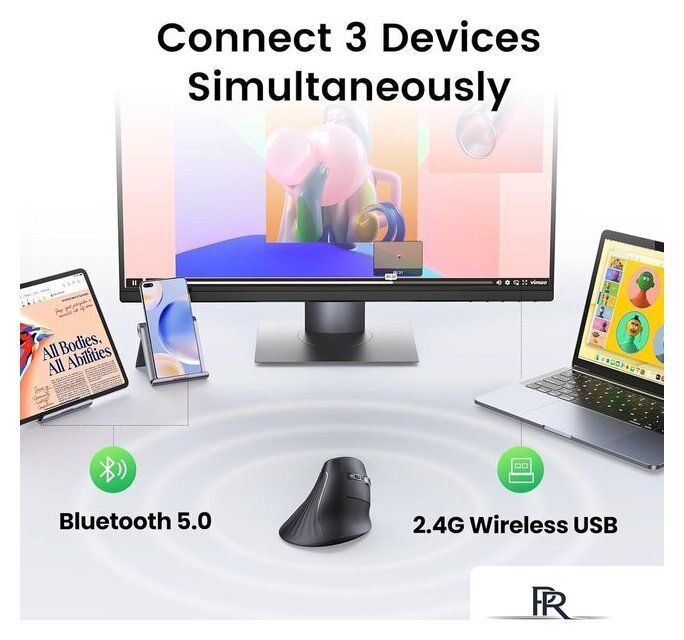Вертикальная мышь Ugreen MU008 25444 (черный) - Изображение №7 — Интернет-магазин ПроЗаказ