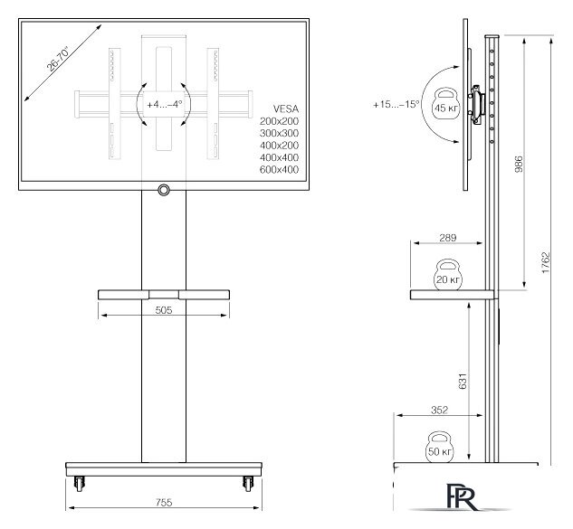 Стойка для телевизора Holder PR-106 (черный) - Изображение №4 — Интернет-магазин ПроЗаказ