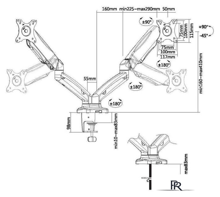 Кронштейн для монитора Ultramounts UM705 (черный) - Изображение №3 — Интернет-магазин ПроЗаказ