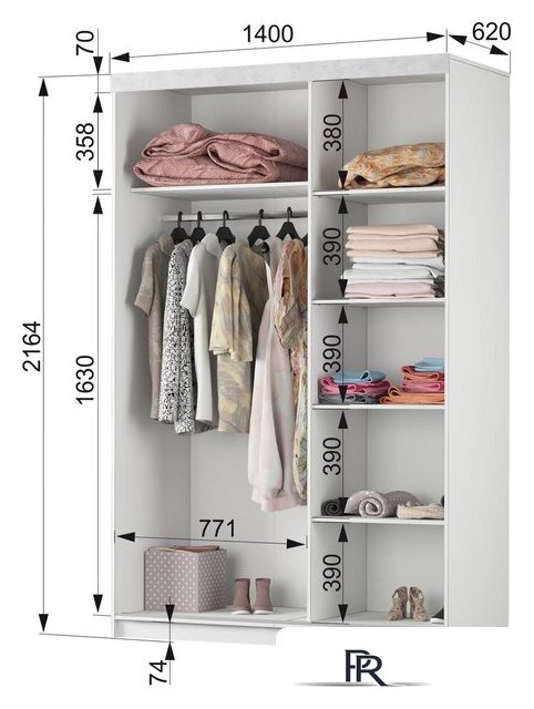 Шкаф-купе Аквилон Акцент №26 (белое сияние/цемент светлый) - Изображение №8 — Интернет-магазин ПроЗаказ