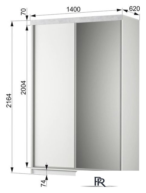 Шкаф-купе Аквилон Акцент №26 (белое сияние/цемент светлый) - Изображение №7 — Интернет-магазин ПроЗаказ