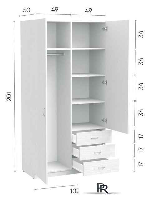 Шкаф распашной Involux Престон 226H011 (белый структурный) - Изображение №3 — Интернет-магазин ПроЗаказ