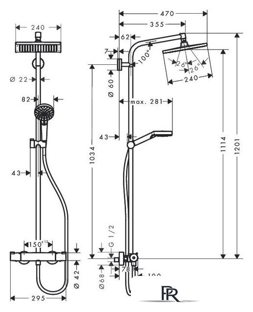 Душевая система  Hansgrohe Crometta Е 240 1jet Showerpipe [27271000] - Изображение №2 — Интернет-магазин ПроЗаказ