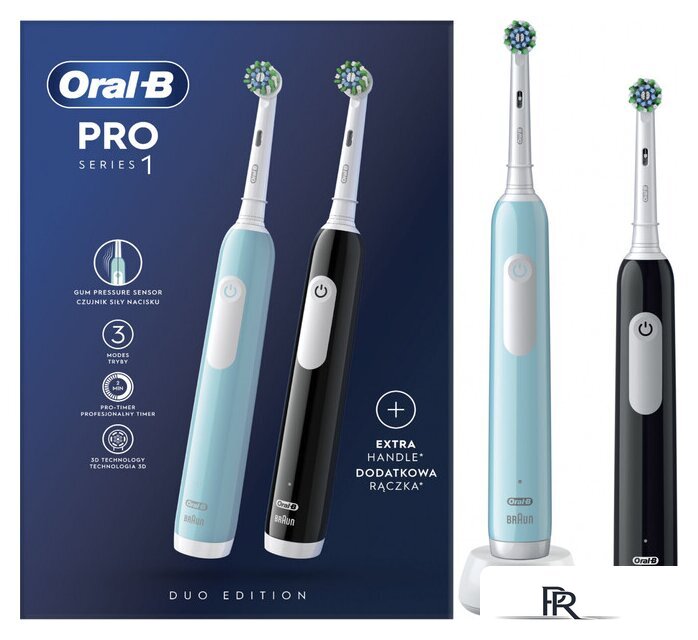 Комплект зубных щеток Oral-B Pro Series 1 D305.523.3H (2 шт, черный/бирюзовый) - Изображение №1 — Интернет-магазин ПроЗаказ