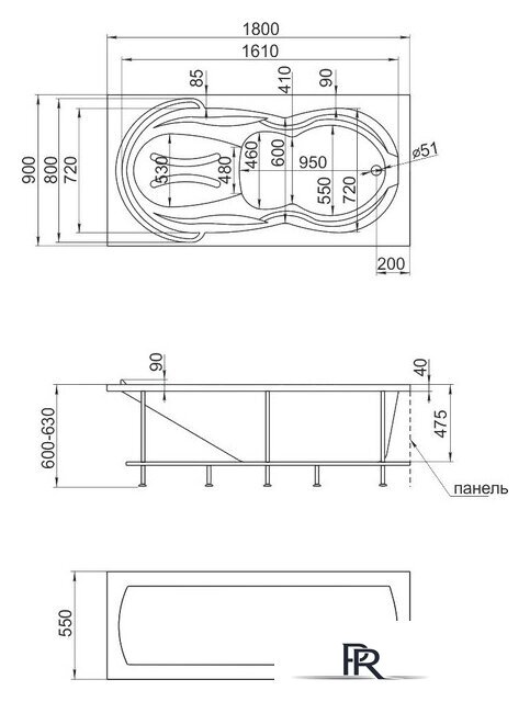 Ванна 1Марка Taormina 180x90 - Изображение №2 — Интернет-магазин ПроЗаказ