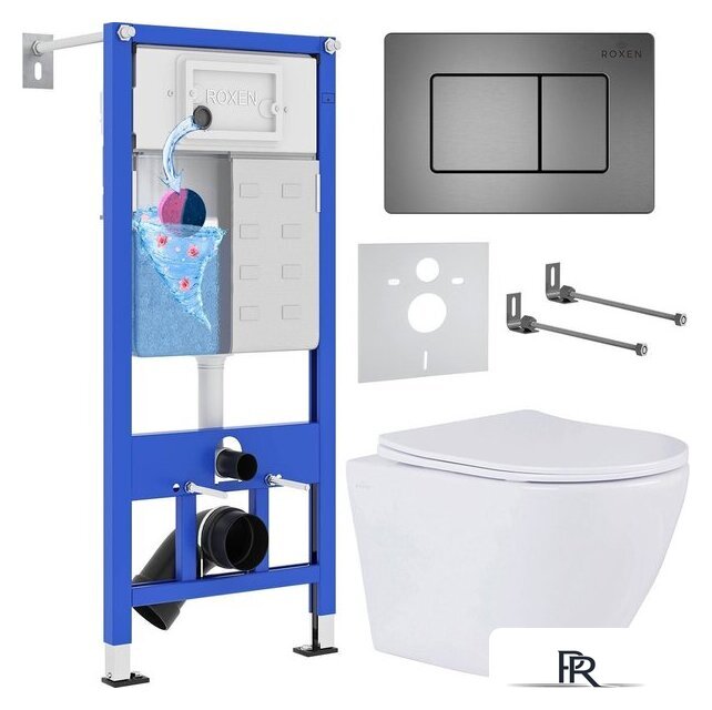 Унитаз подвесной Roxen Antares One Rimless 6 в 1 StounFix Dual Fresh 613423 (оружейная сталь/металл) - Изображение №1 — Интернет-магазин ПроЗаказ