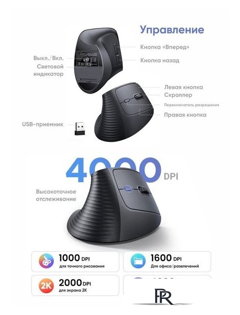 Вертикальная мышь Ugreen M571 55916 (черный) - Изображение №4 — Интернет-магазин ПроЗаказ