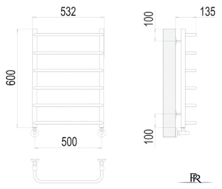 Полотенцесушитель TERMINUS Стандарт П6 500x600 нп (хром) - Изображение №3 — Интернет-магазин ПроЗаказ