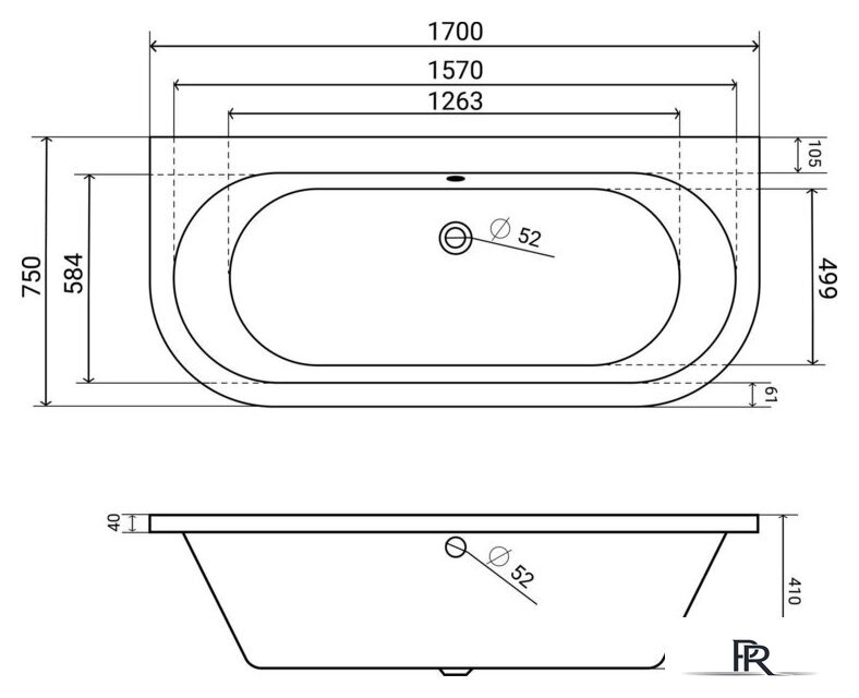 Ванна Lauter Imperia 170x75 21080075 (с каркасом и сифоном 21Y11030 хром) - Изображение №16 — Интернет-магазин ПроЗаказ