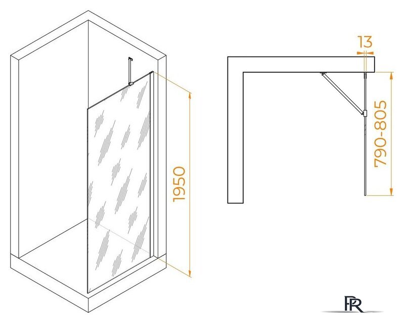 Душевая стенка RGW WA-110B 351011008-14 80 (черный/прозрачное стекло) - Изображение №2 — Интернет-магазин ПроЗаказ