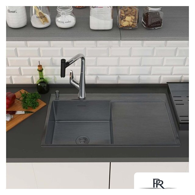 Кухонная мойка Roxen Vespa 560230-70LB PVD графит (с коландером и дозатором) - Изображение №3 — Интернет-магазин ПроЗаказ