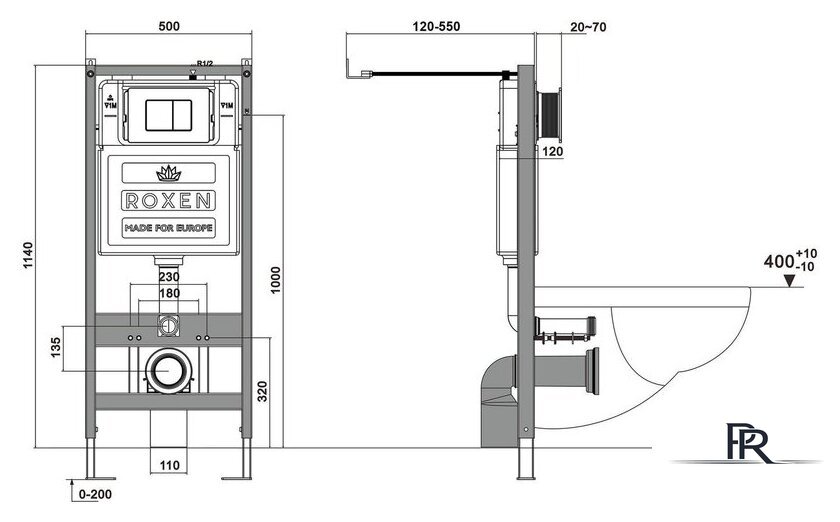Унитаз подвесной Roxen Cube bidet в комплекте с инсталляцией StounFix Dual Fresh 6 в 1 968472 (кнопка: брашированное золото) - Изображение №18 — Интернет-магазин ПроЗаказ