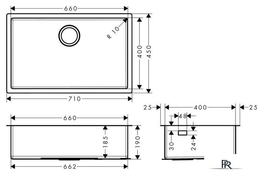 Кухонная мойка Hansgrohe S71 S719-U660 Under-mount sink 660 43428800 - Изображение №5 — Интернет-магазин ПроЗаказ