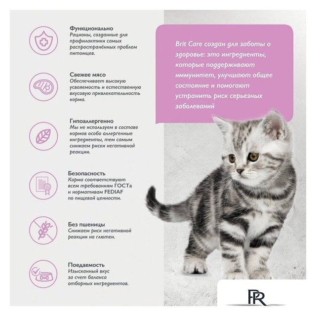 Сухой корм для кошек Brit care Superpremium Kitten с индейкой для котят, беременных и кормящих кошек (здоровый рост) 7 кг - Изображение №7 — Интернет-магазин ПроЗаказ