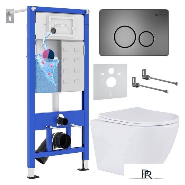 Унитаз подвесной Roxen Antares One Rimless 6 в 1 StounFix Dual Fresh 624013 (оружейная сталь/металл) - Изображение №1 — Интернет-магазин ПроЗаказ