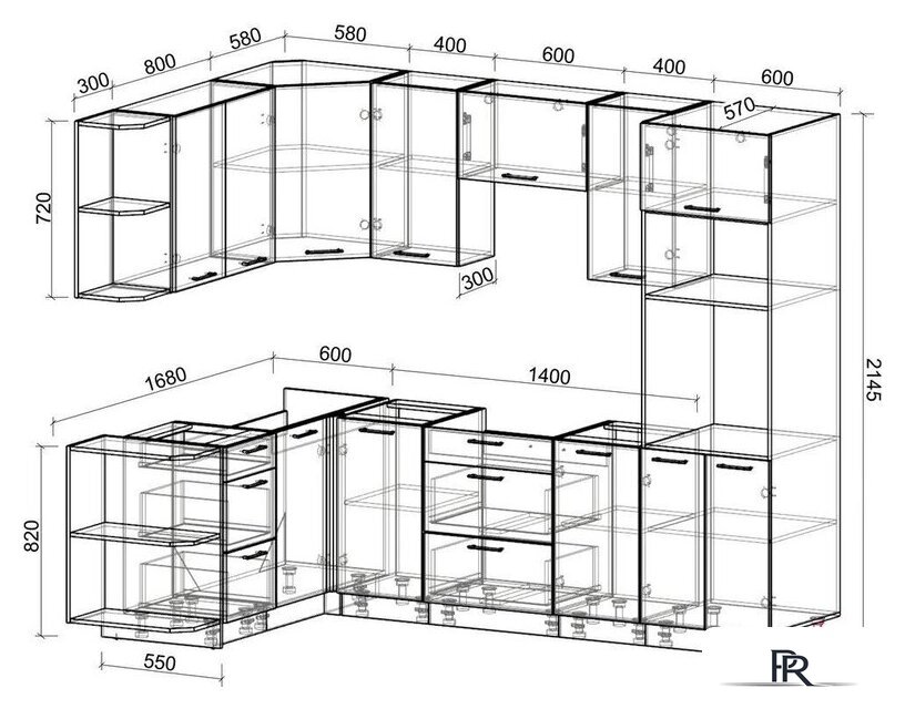 Готовая кухня Интерлиния Мила Лайт 1.68x2.6 левая без столешницы (белый платинум/бетон) - Изображение №2 — Интернет-магазин ПроЗаказ