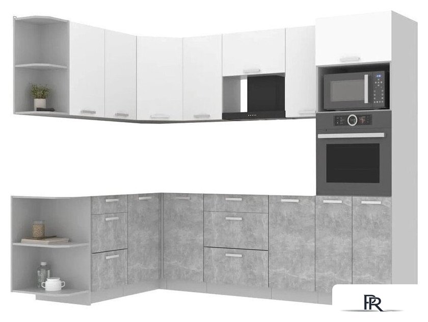 Готовая кухня Интерлиния Мила Лайт 1.68x2.6 левая без столешницы (белый платинум/бетон) - Изображение №1 — Интернет-магазин ПроЗаказ