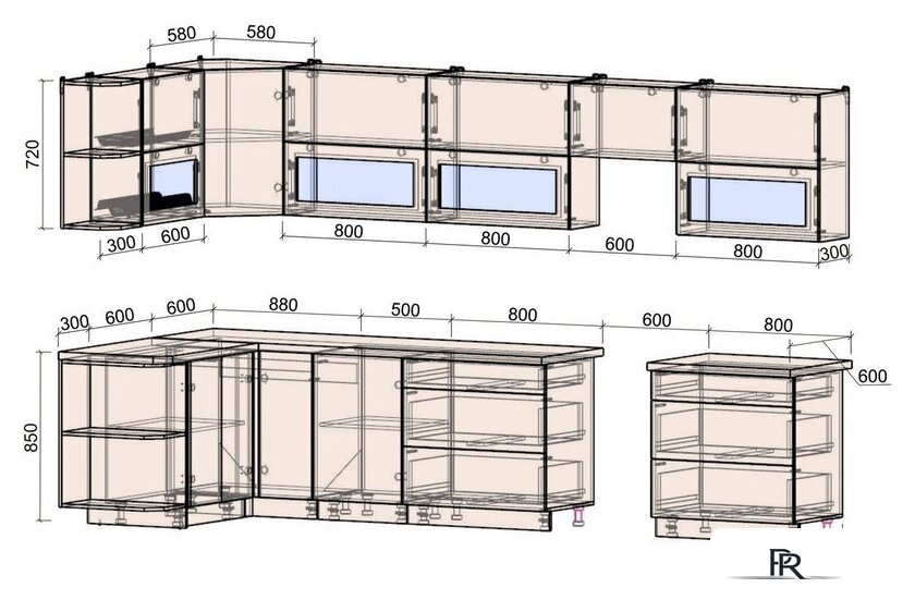 Готовая кухня Интерлиния Мила Матте 1.5x3.6 Б левая (индиго/индиго глянец/кастилло темный) - Изображение №4 — Интернет-магазин ПроЗаказ