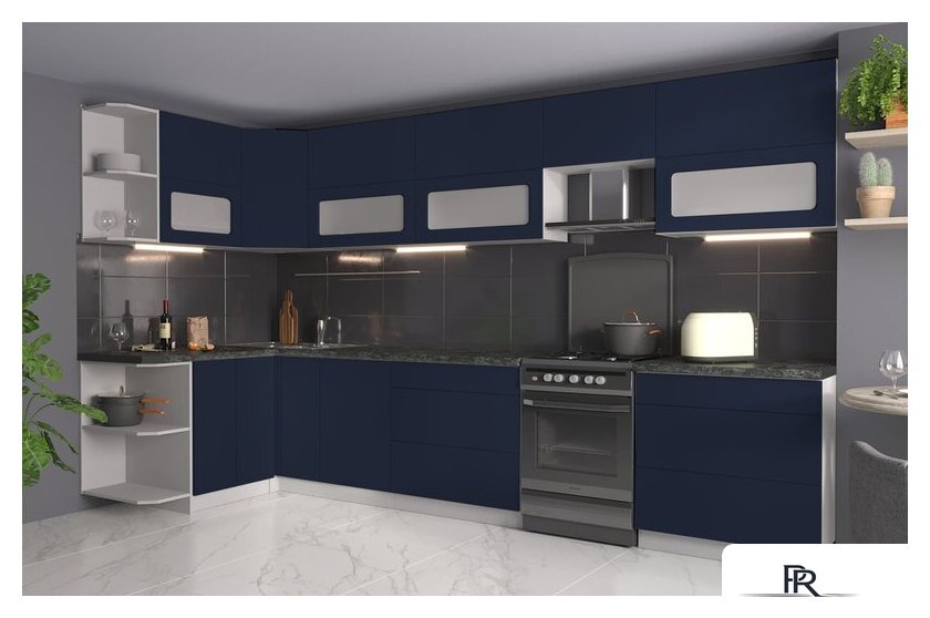 Готовая кухня Интерлиния Мила Матте 1.5x3.6 Б левая (индиго/индиго глянец/кастилло темный) - Изображение №2 — Интернет-магазин ПроЗаказ
