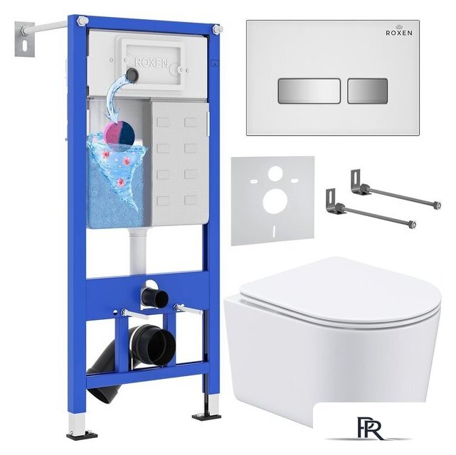 Унитаз подвесной Roxen Simple Compact в комплекте с инсталляцией StounFix Dual Fresh 6 в 1 964407 (кнопка: белое стекло) - Изображение №1 — Интернет-магазин ПроЗаказ