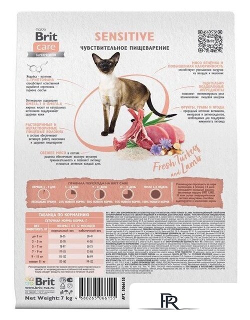 Сухой корм для кошек Brit care Superpremium Sensitive с индейкой и ягненком (чувствительное пищеварение) 7 кг - Изображение №4 — Интернет-магазин ПроЗаказ