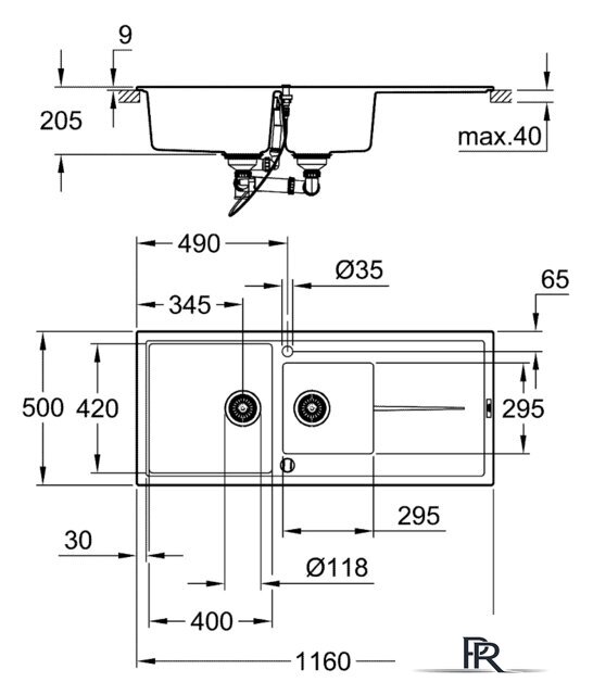 Кухонная мойка Grohe K400 80-C 116/50 1.5 31643AP0 (черный гранит) - Изображение №2 — Интернет-магазин ПроЗаказ