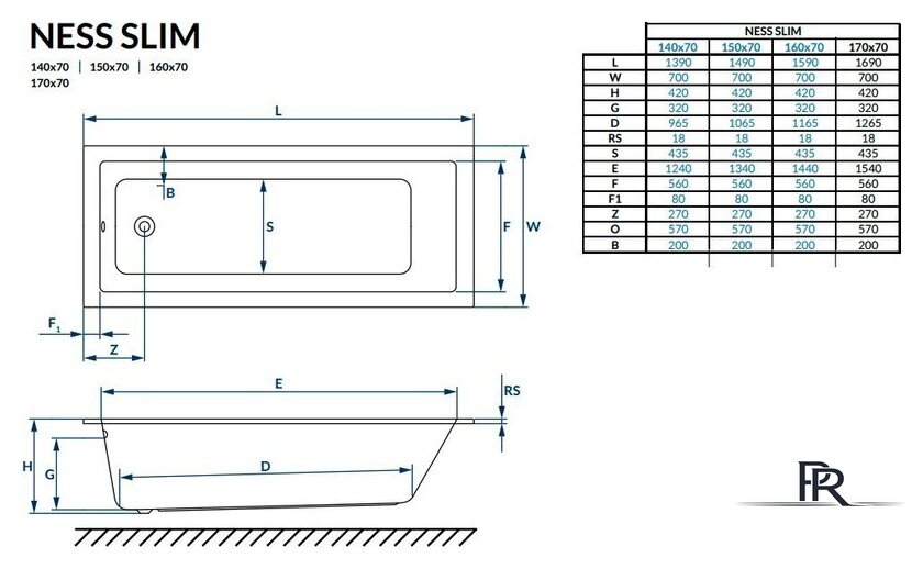 Ванна Excellent Ness Mono Slim 160x70 (с ножками) - Изображение №2 — Интернет-магазин ПроЗаказ