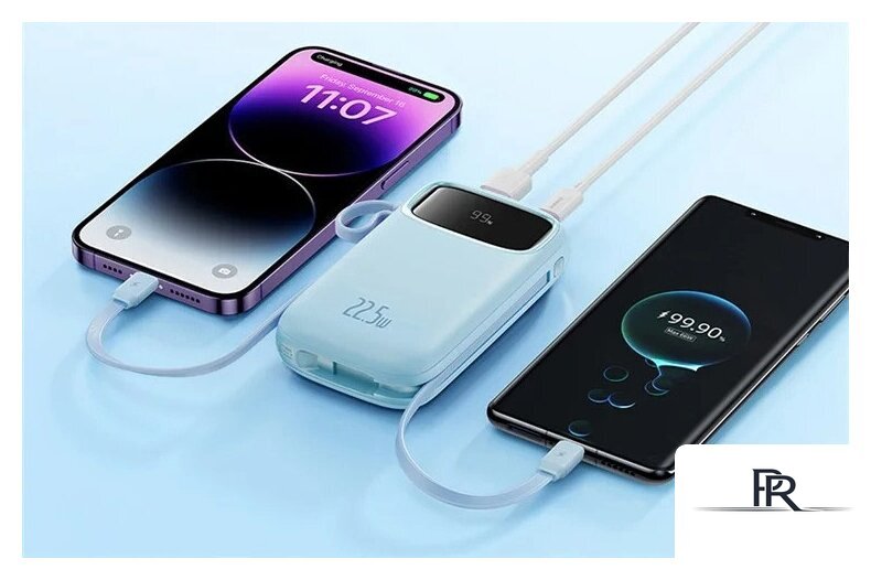 Внешний аккумулятор Baseus Qpow2 Dual-Cable Digital Display Fast Charge Power Bank 22.5W 10000mAh (голубой) - Изображение №8 — Интернет-магазин ПроЗаказ