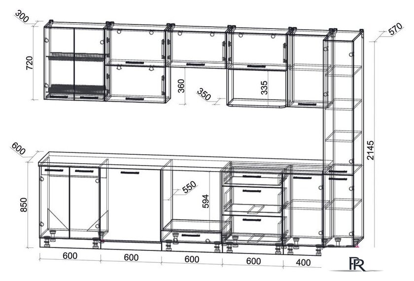 Готовая кухня Интерлиния Мила Gloss 3.1-ПМ2 (керамика/кашемир/травертин серый) - Изображение №6 — Интернет-магазин ПроЗаказ