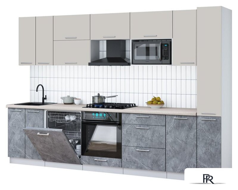 Готовая кухня Интерлиния Мила Gloss 3.1-ПМ2 (керамика/кашемир/травертин серый) - Изображение №1 — Интернет-магазин ПроЗаказ