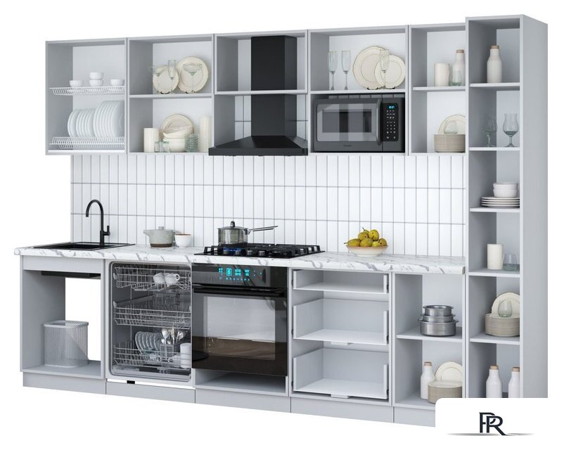 Готовая кухня Интерлиния Мила Gloss 3.1-ПМ2 (керамика/кашемир/травертин серый) - Изображение №3 — Интернет-магазин ПроЗаказ