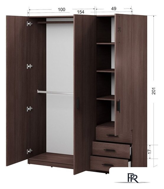 Шкаф распашной Involux Престон 226H022 (венге) - Изображение №3 — Интернет-магазин ПроЗаказ