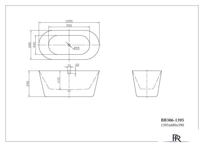 Ванна BelBagno BB306-1395 140x68 - Изображение №3 — Интернет-магазин ПроЗаказ