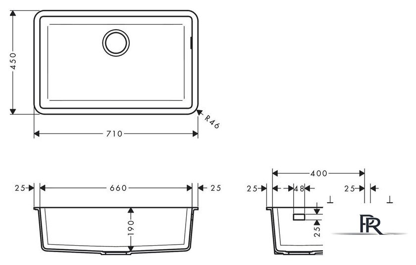 Кухонная мойка Hansgrohe S51 S510-U660 Zlewozmywak podblatowy 660 43432290 (каменный серый) - Изображение №2 — Интернет-магазин ПроЗаказ