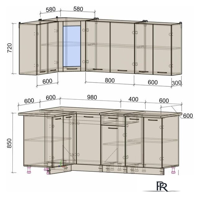 Готовая кухня Интерлиния Мила 12x20 (антрацит/вудлайн кремовый) - Изображение №2 — Интернет-магазин ПроЗаказ