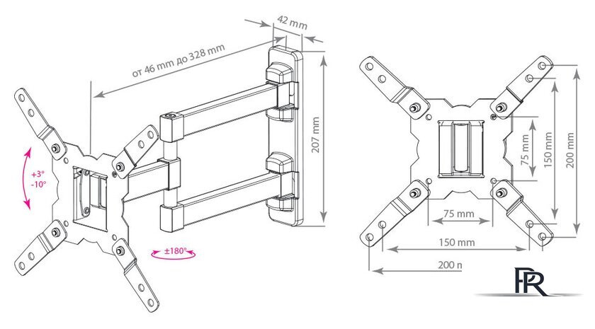 Кронштейн для телевизора Kromax GALACTIC-12 (черный) - Изображение №2 — Интернет-магазин ПроЗаказ