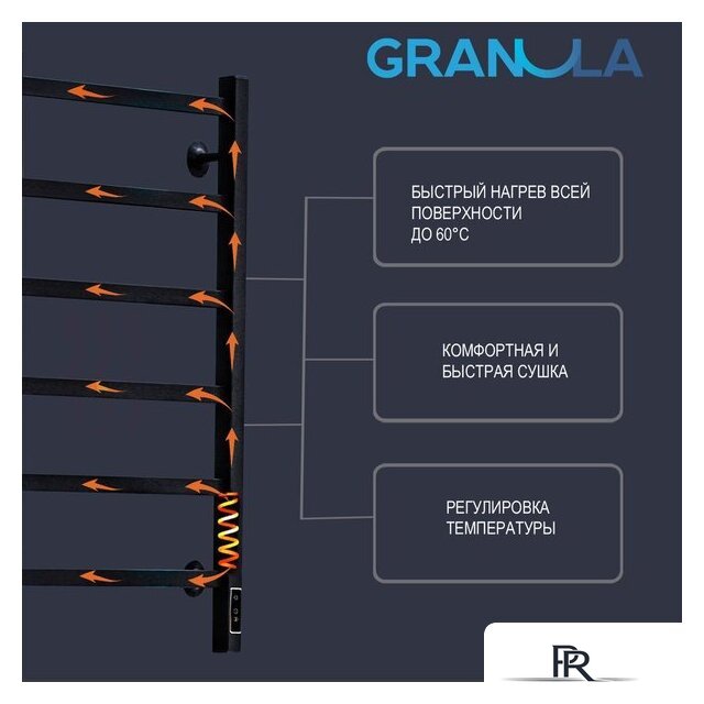 Полотенцесушитель Granula Классик 4 перекладины 50x60 D32 с полкой (терморегулятор с таймером слева) - Изображение №4 — Интернет-магазин ПроЗаказ