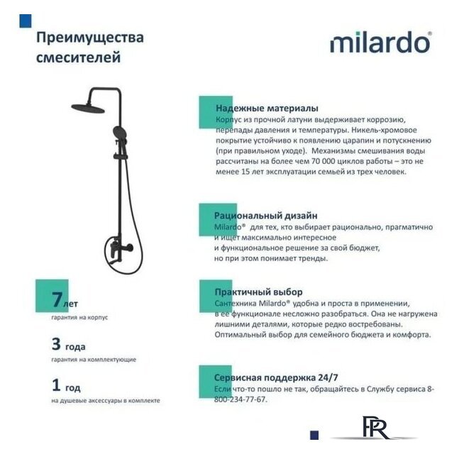 Душевая система  Milardo Rora RORBL4FM06 - Изображение №3 — Интернет-магазин ПроЗаказ