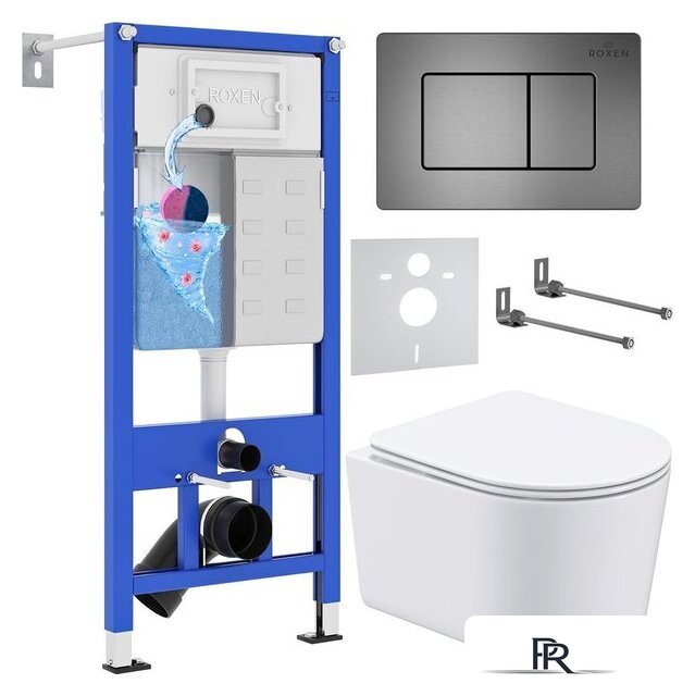 Унитаз подвесной Roxen Simple Compact в комплекте с инсталляцией StounFix Dual Fresh 6 в 1 954681 (кнопка: оружейная сталь) - Изображение №1 — Интернет-магазин ПроЗаказ