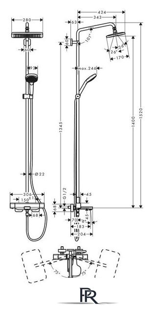 Душевая система  Hansgrohe Croma E Showerpipe 280 1jet 27687000 - Изображение №5 — Интернет-магазин ПроЗаказ