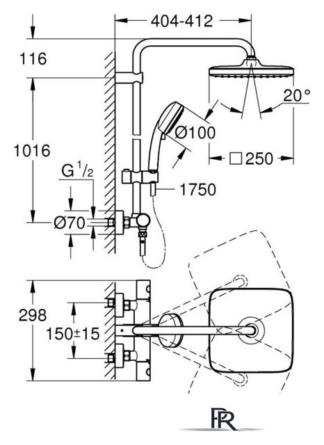 Душевая система  Grohe Tempesta Cosmopolitan System 250 Cube 26689000 - Изображение №4 — Интернет-магазин ПроЗаказ