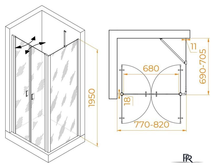 Душевой уголок RGW PA-144B (PA-104B+Z-050-2B+O-204B) 060814487-14 80x70 (черный/прозрачное стекло) - Изображение №2 — Интернет-магазин ПроЗаказ