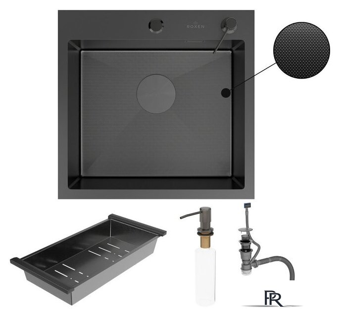 Кухонная мойка Roxen Simple 560220-50B-GR графит/текстурная PVD покрытие (с коландером и дозатором) - Изображение №11 — Интернет-магазин ПроЗаказ