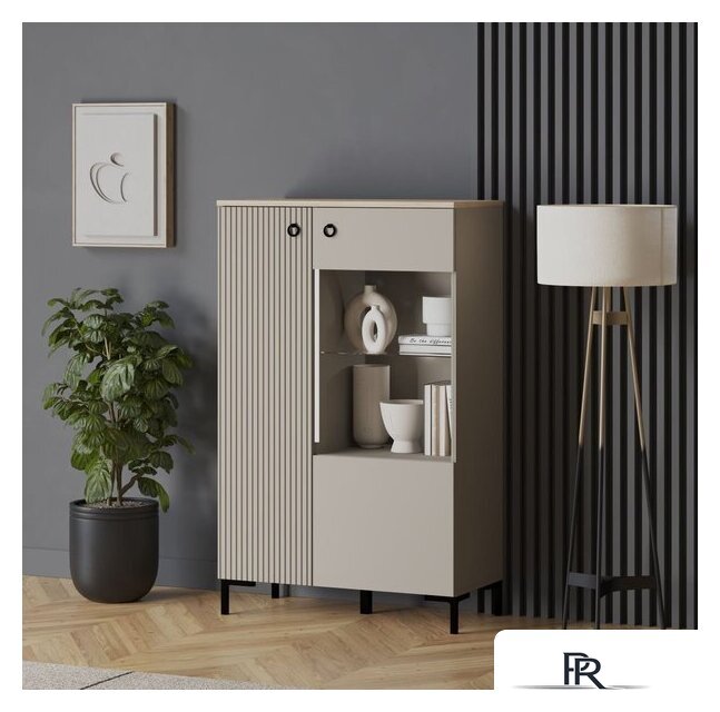 Шкаф-витрина Black Red White Domenica REG1D1W/140 с подсветкой (глиняный серый/дуб сильвержек ореховый) - Изображение №4 — Интернет-магазин ПроЗаказ